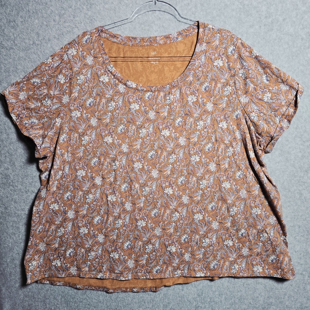 J Jill Everyday Cotton Tee 3X Boho Floral Paisley Print Short Sleeve Pullon Top